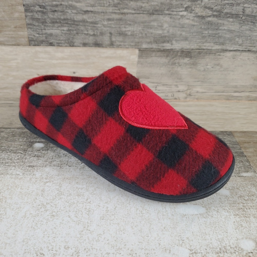 Coldwater Creek Walk with Me Womens Slippers Sz 7 M Red Plaid Fleece Lined Clog
